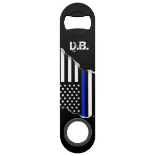 Thin Blue Line American Flag Personalized Speed Bottle Opener