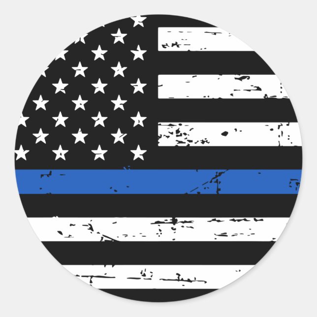 Thin Blue Line American Flag Police Classic Round Sticker (Front)