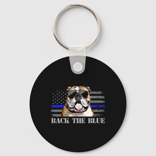 Thin Blue Line American Flag Police Dog  Keychain (Front)