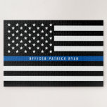 Thin Blue Line American Flag Police Monogram Jigsaw Puzzle<br><div class="desc">This police thin blue line puzzle features a black and white police thin blue line American flag  Personalize by replacing sample name with your own officer's name. Makes a great gift.</div>