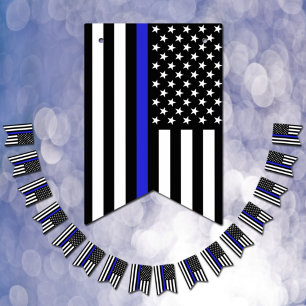 Thin Blue Line American Flag, police officer / USA Bunting Flags