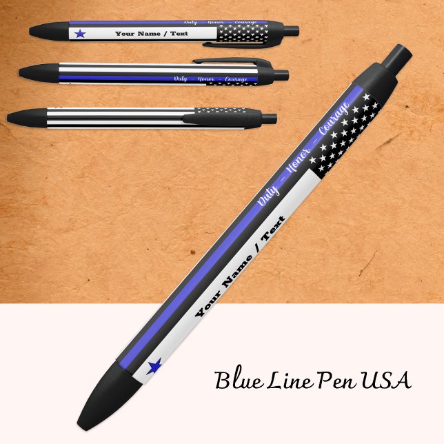 Thin Blue Line, American Flag, police Personalized Black Ink Pen (Creator Uploaded)