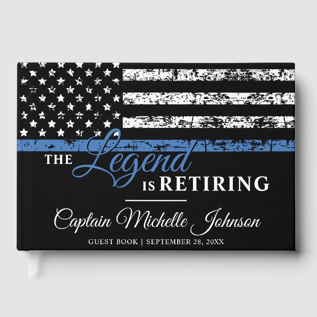 Thin Blue Line American Flag Police Retirement Guest Book (Front)