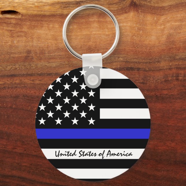 Thin Blue Line & American Flag police / USA office Keychain (Front)