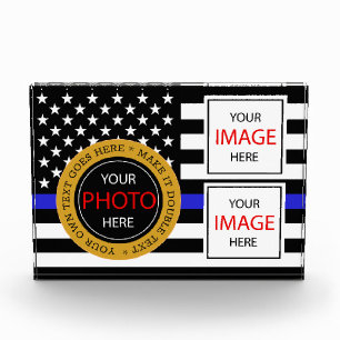 Thin Blue Line & American Flag police / USA office Photo Block