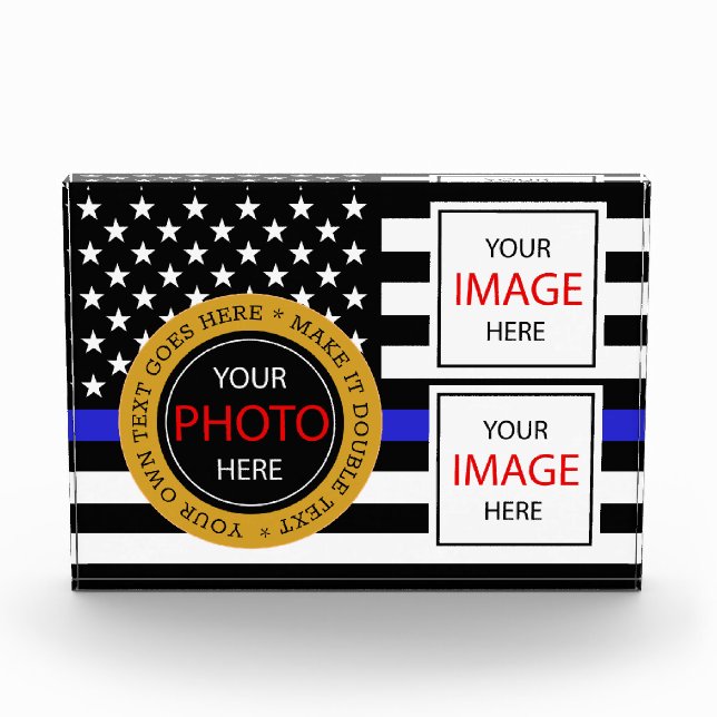 Thin Blue Line & American Flag police / USA office Photo Block (Front)
