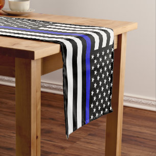 Thin Blue Line & American Flag police / USA office Short Table Runner