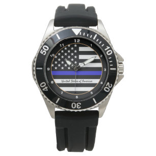 Thin Blue Line & American Flag police / USA office Watch