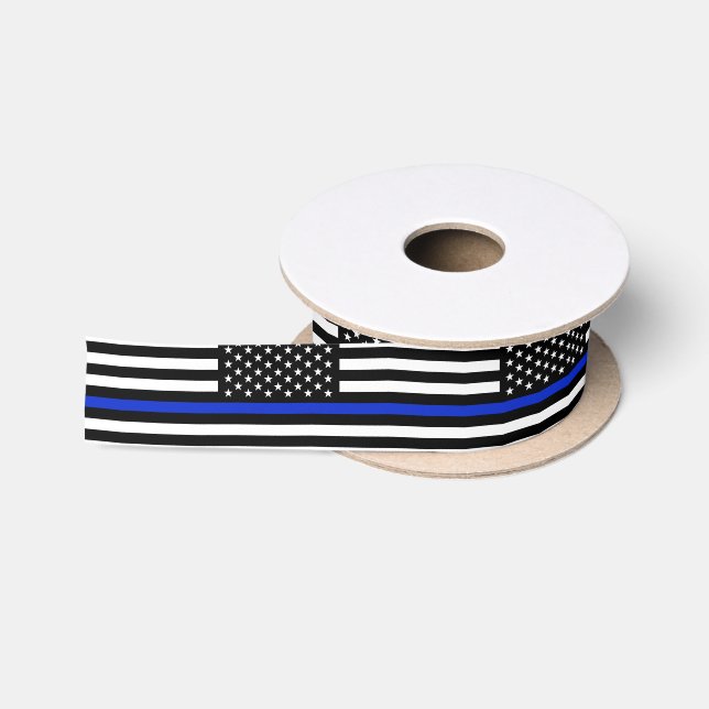 Thin Blue Line American Flag Satin Ribbon (Spool)