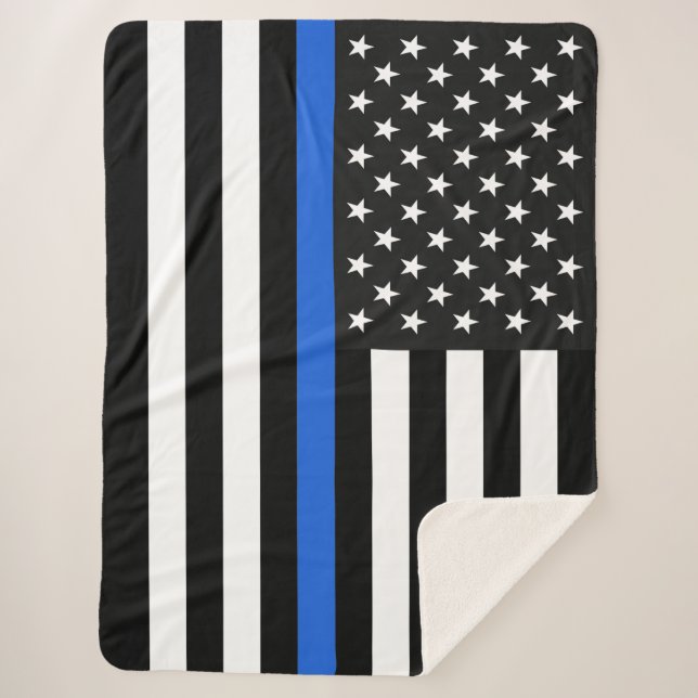 Thin Blue Line American Flag Sherpa Blanket (Front)
