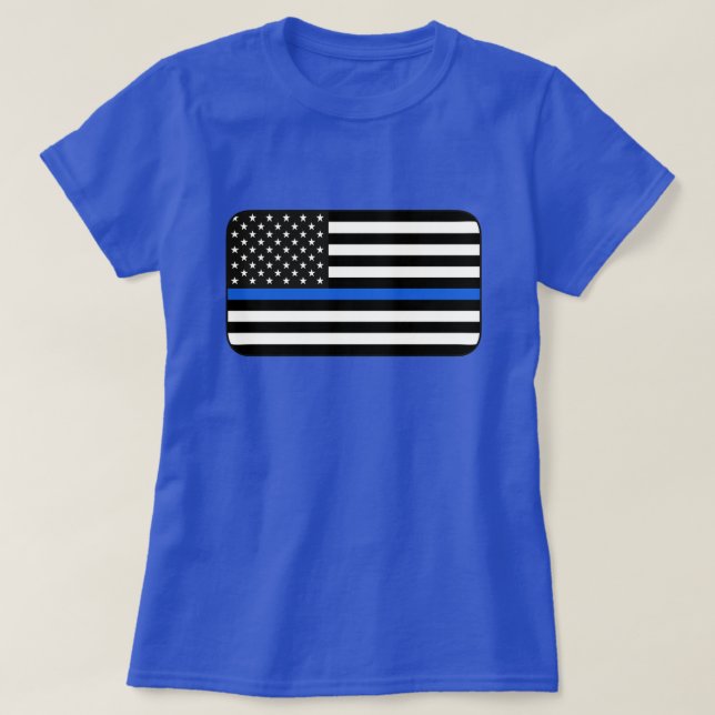Thin Blue Line American Flag T-Shirt (Design Front)
