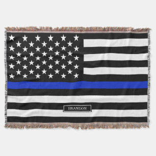 Thin Blue Line American Flag Throw Blanket