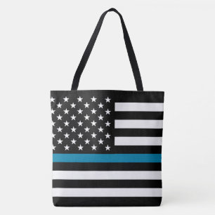 Thin Blue Line American Flag Tote Bag