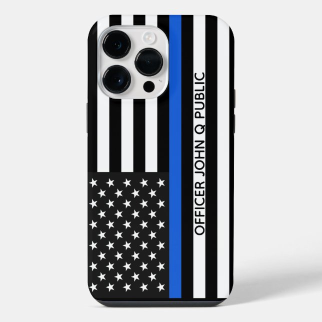Thin Blue Line American Flag w/ Name iPhone Case (Back)