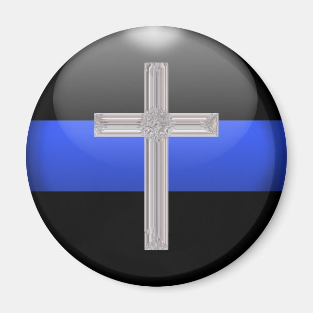 Thin Blue Line and Crystal Cross Magnet (Front)