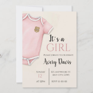 Thin Blue Line Baby Shower Invitation, Pink Invitation
