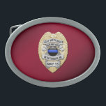 Thin Blue Line Badge Belt Buckle<br><div class="desc">This design is intended to honour the courageous men and women who protect our communities. This police, sheriff and law enforcement symbol is beautiful graphic tribute to those who serve and those who have made the ultimate sacrifice.</div>