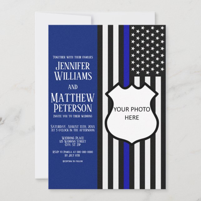 Thin Blue Line Badge Photo Insert Invitation (Front)