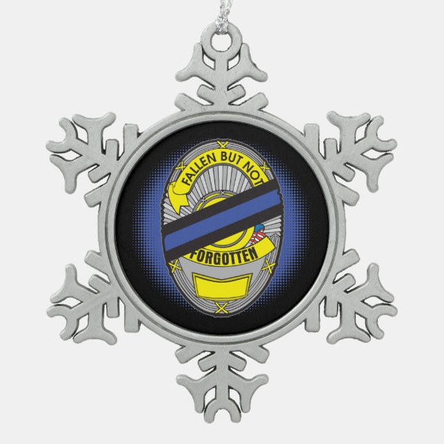 Thin Blue Line Badge Snowflake Pewter Christmas Ornament (Front)