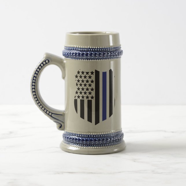 Thin Blue Line Badge, Support Police Beer Stein (Left)