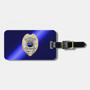 Thin Blue Line Badge with Button on Reverse Luggage Tag