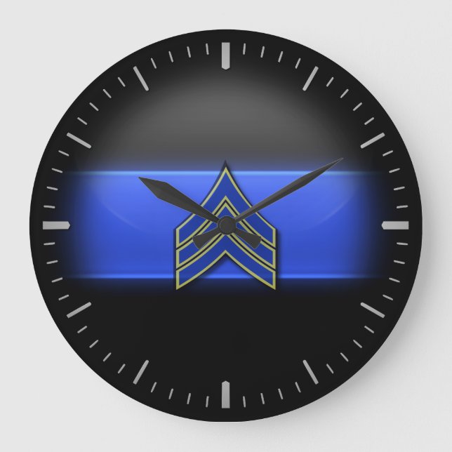 Thin Blue Line - Blue/Yellow Sergeant Stripes Larg Large Clock (Front)