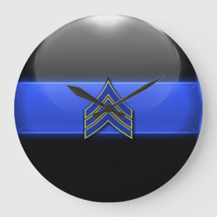 Thin Blue Line - Blue/Yellow Sergeant Stripes Large Clock