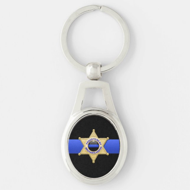 Thin Blue Line Brothers Keeper Badge Keychain (Front)