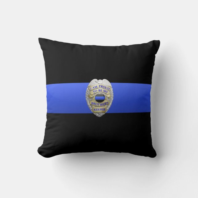 Thin Blue Line Brothers Keeper Badge Throw Pillow (Front)
