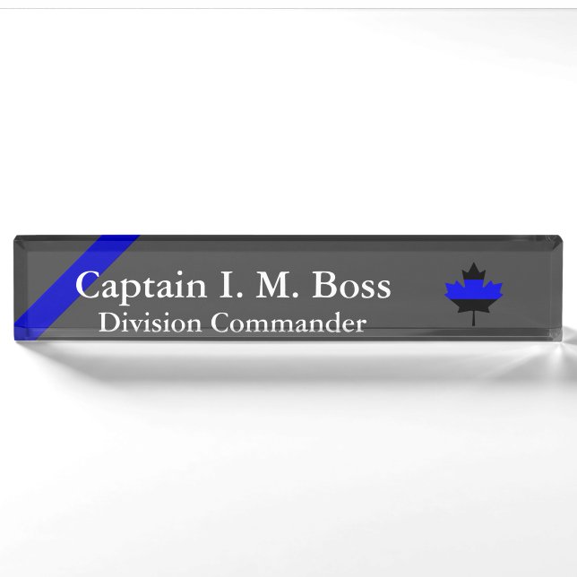 Thin Blue Line Canadian Maple Leaf Desk Name Plate (Front)