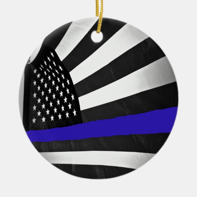 Thin Blue Line Ceramic Ornament (Front)