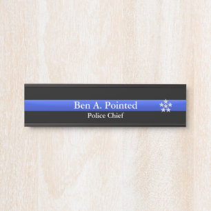 Thin Blue Line - Chief Silver Star Rank  Door Sign