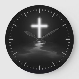 Thin Blue Line - Christian Cross Large Clock