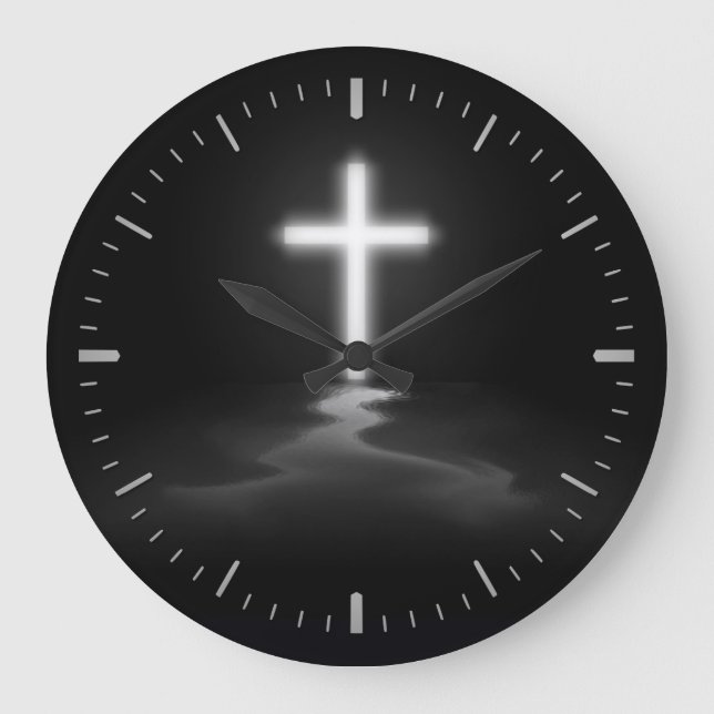 Thin Blue Line - Christian Cross Large Clock (Front)