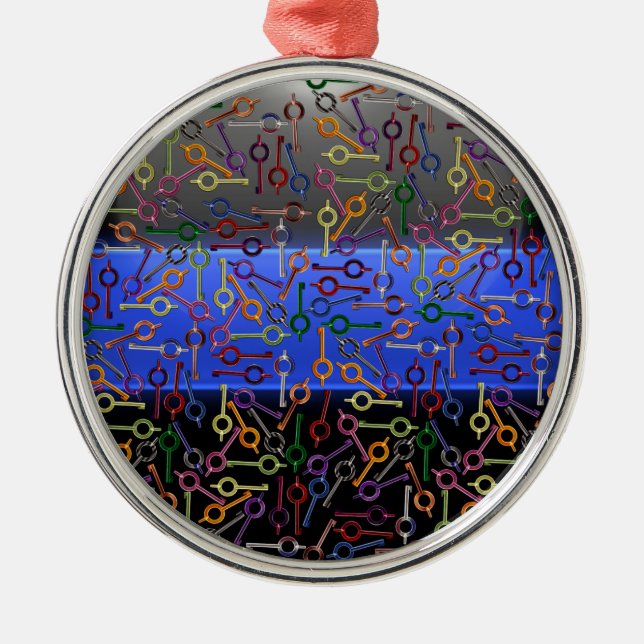 Thin Blue Line Colourful Handcuff Keys Metal Ornament (Front)