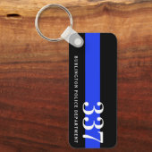 Thin Blue Line Custom Badge Number Police Officer Keychain (Front)