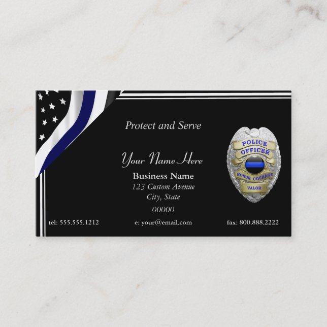 Thin Blue Line Custom Flag and Badge Business Card (Front)