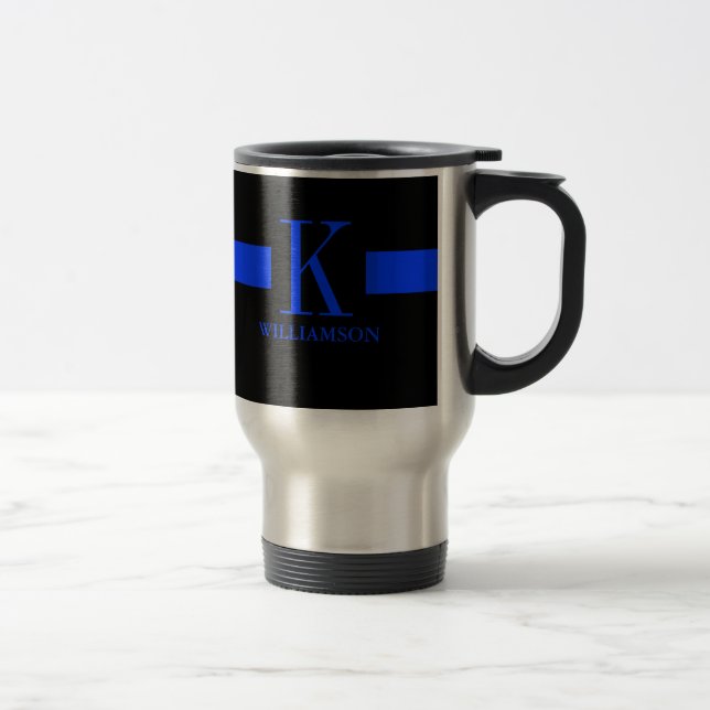 Thin Blue Line Custom Monogram Travel Mug (Right)