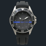 Thin Blue Line Custom Name Stripe Watch<br><div class="desc">You are part of the brotherhood and sisterhood to serve and protect. Celebrate this honour with this customizable watch that puts your name in blue along the continuous thin blue line running the centre of the watch. Note: You can hit the customize button and move the blue lines around to...</div>