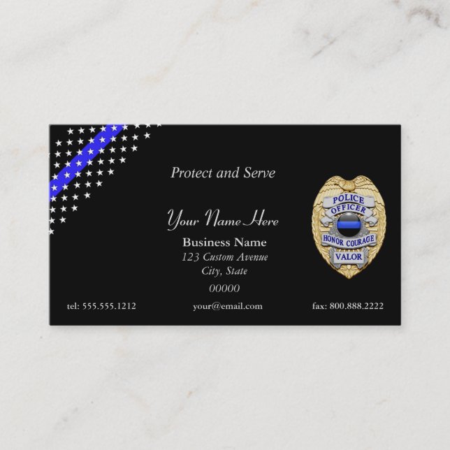 Thin Blue Line Custom Patch and Badge Business Card (Front)