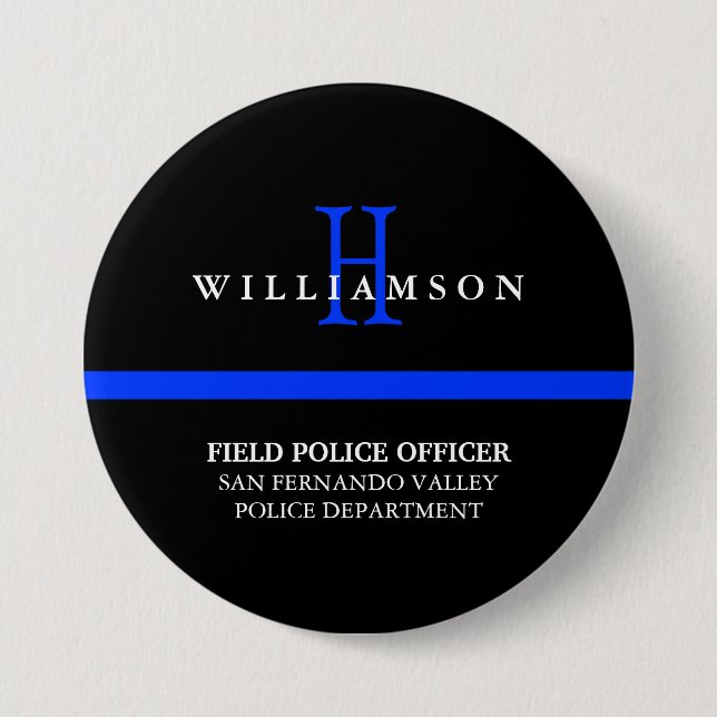 Thin Blue Line Custom Personal Title 3 Inch Round Button (Front)