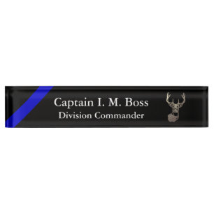 Thin Blue Line Deer Head Name Plate