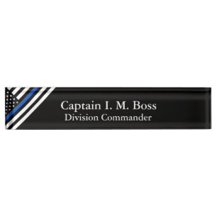 Thin Blue Line - Distressed Tattered Flag Desk Nam Nameplate