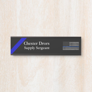 Thin Blue Line - Distressed Tattered Flag  Door Sign