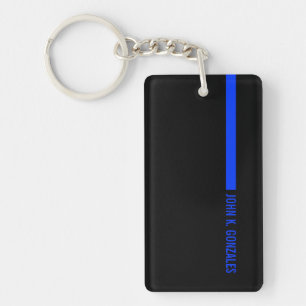 Thin Blue Line Ending With a Custom Text or Name Keychain
