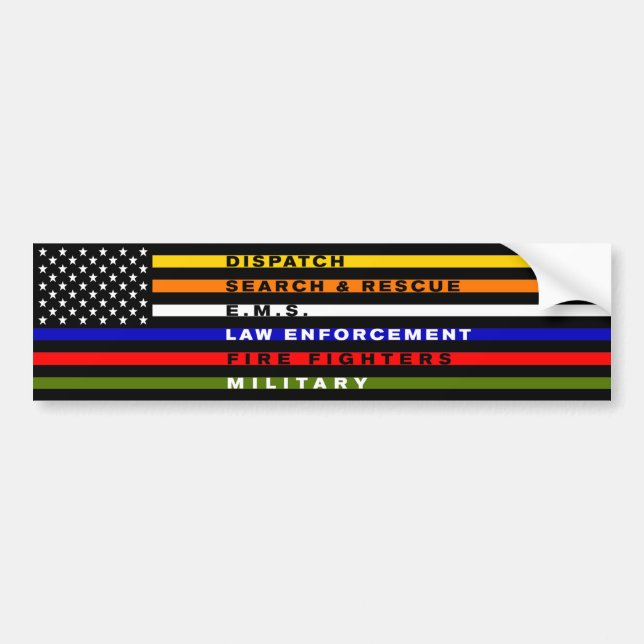 Thin Blue Line Fire EMS Dispatch Veterans Flag Bumper Sticker (Front)