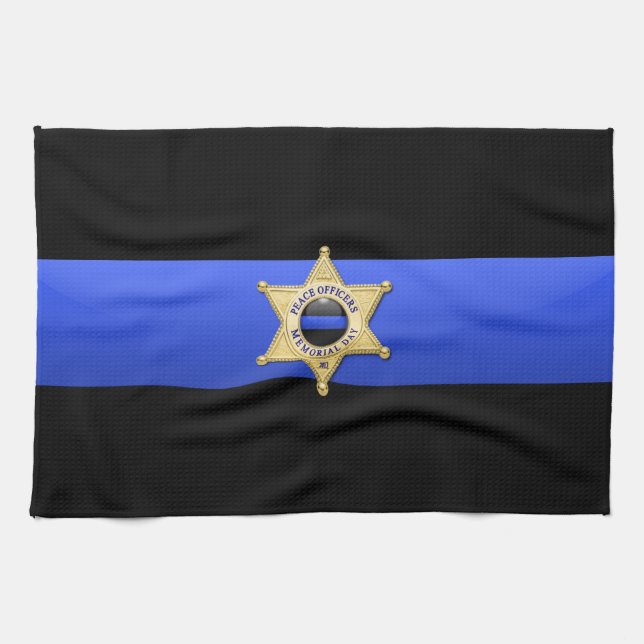Thin Blue Line Flag & Badge Kitchen Towel (Horizontal)