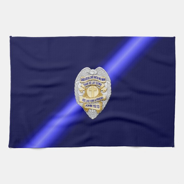 Thin Blue Line Flag & Badge Kitchen Towel (Horizontal)
