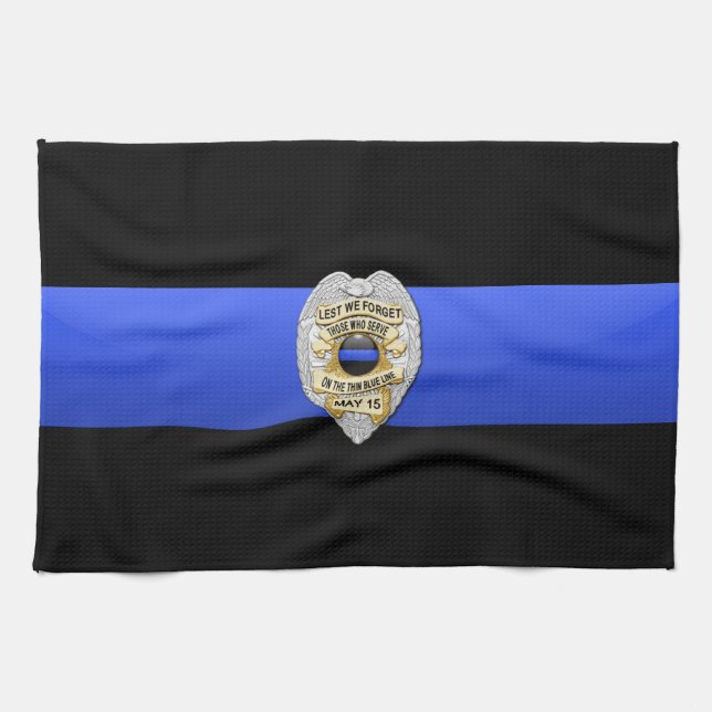 Thin Blue Line Flag & Badge Kitchen Towel (Horizontal)