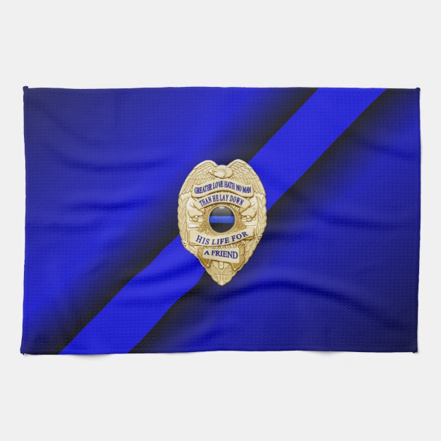 Thin Blue Line Flag & Badge Kitchen Towel (Horizontal)